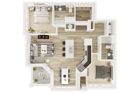 Floor plan for 2 beds, 2 baths, 1292 sqft